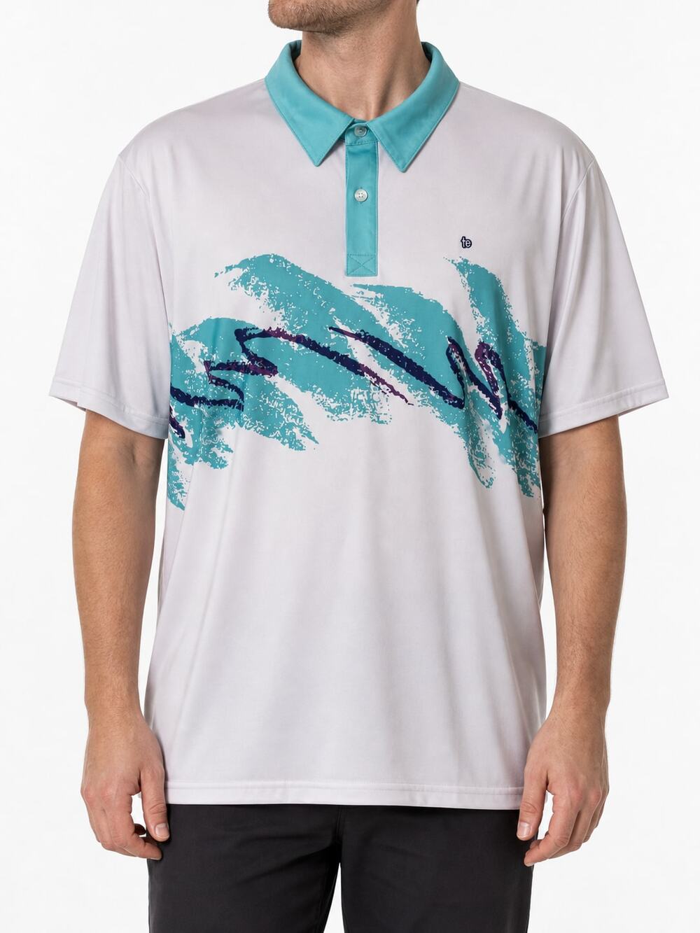 Tipsy Elves Rin N Sip Men's Golf Performance Short Sleeve Polo 3XL White Teal